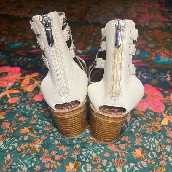 Sam Edelman Studded White and Brown heeled Gladiator Sandals - Picture 3 of 4